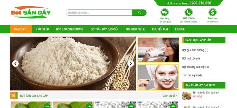 Giao diện trang chủ website bán hàng