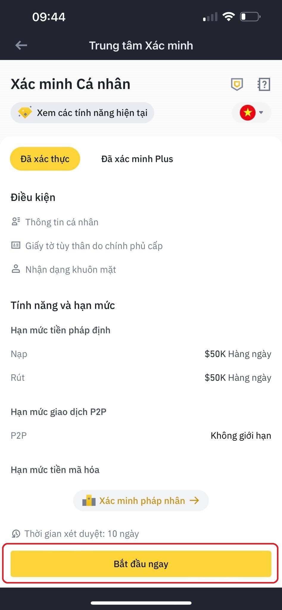 Xác minh danh tính (KYC) trên ứng dụng Binance