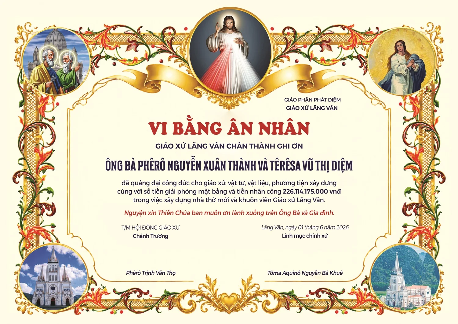 Giuseart.com - Bằng ân nhân Giáo xứ Lãng Vân